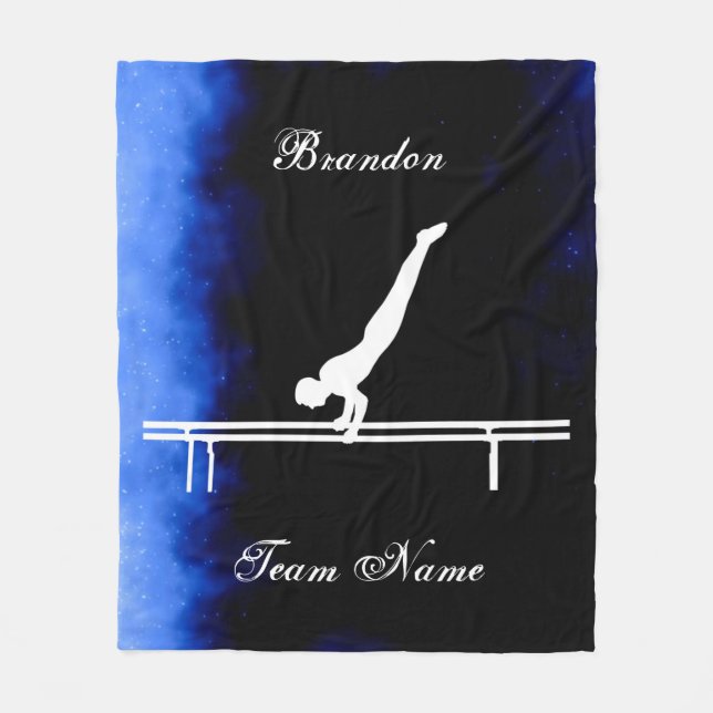 Boys Gymnastics Black, Blue, White w/ Team Name  Fleece Blanket (Front)