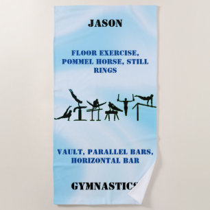 Boys Gymnastics Blue Ombre Beach Towel w/ His Name