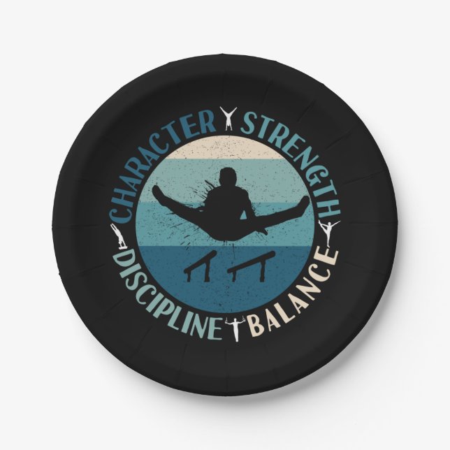 Boys Gymnastics Character Strength Discipline Paper Plate (Front)