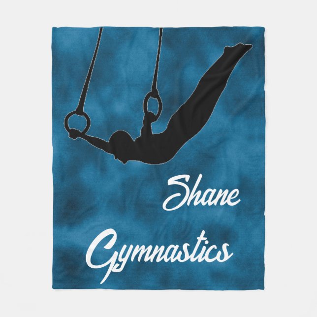 Boys Gymnastics Rings Cool Blue Personalised Fleece Blanket (Front)
