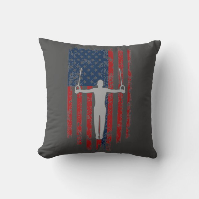 Boys Gymnastics Rings Distressed American Flag  Cushion (Front)