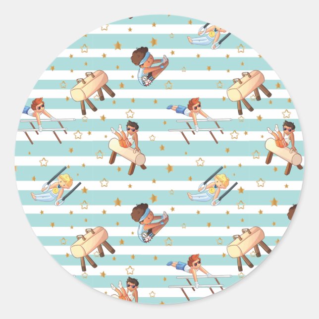 Boys Gymnastics Rings Parallel Bars Pommel Horse  Classic Round Sticker (Front)