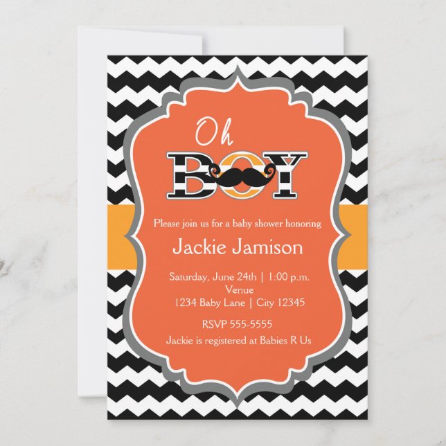Boys Halloween Chevron Baby Shower Invitation (Front)