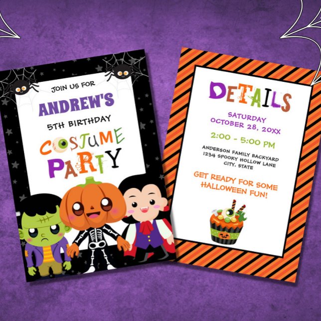 Boys Halloween Costume Party 5th Birthday Invitation (Creator Uploaded)