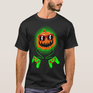 Boys Halloween Jack O Lantern Gamer Kids Men Hall T-Shirt