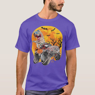 Boys Halloween Monster Truck Crash Pumpkin Dinosau T-Shirt