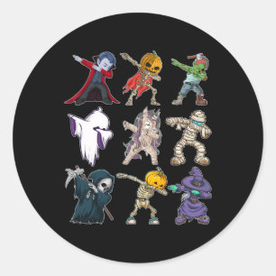 Boys Halloween Pumpkin Skeleton Kids Pumpkin Dab Classic Round Sticker