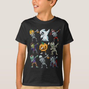 Boys Halloween Skeleton Jack O Lantern Zombie Dab T-Shirt