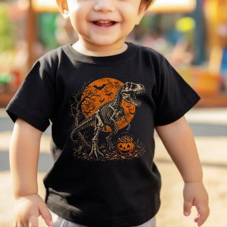 Boys Halloween Skeleton Spooky Pumpkin Kids T-Shirt