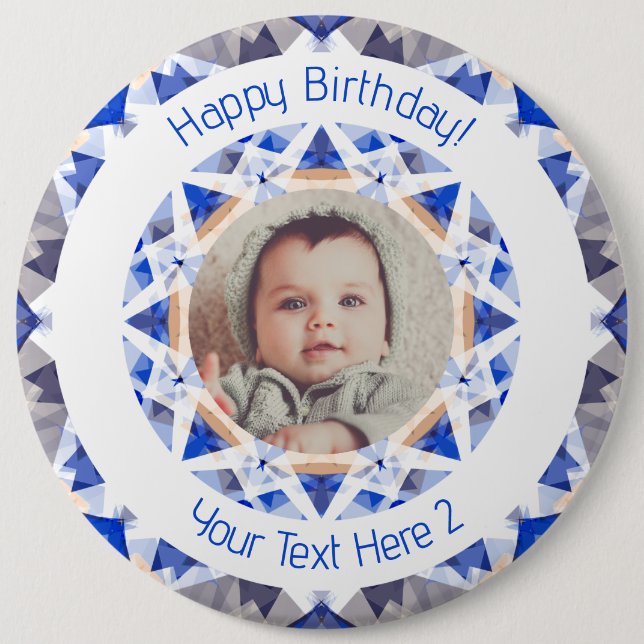 Boys Happy Birthday Blue Star Custom Photo Age 6 Cm Round Badge (Front)