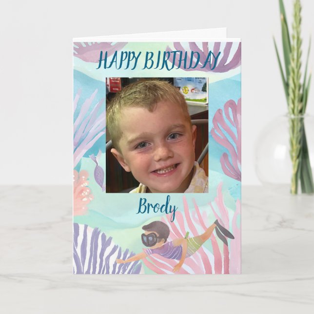 Boys happy birthday card personalise undersea (Front)