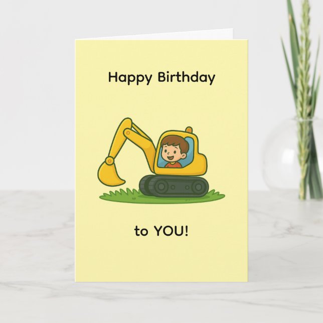 Boy''s Happy Birthday card with digger design (Front)