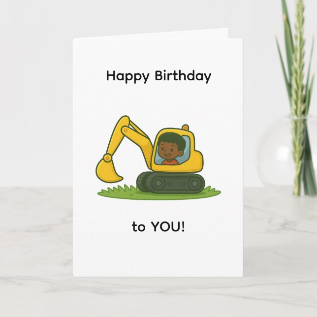 Boy''s Happy Birthday card with digger design (Front)