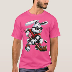 Boys Happy Easter Bunny Playing Hockey Easter Spor T-Shirt