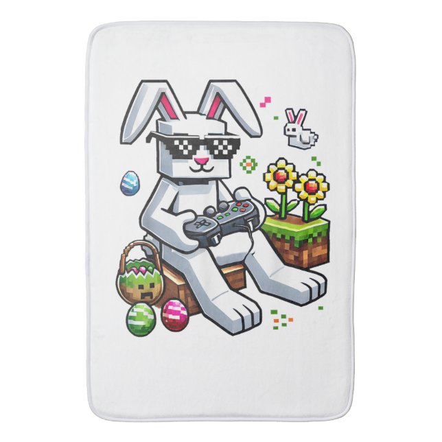 Boys Happy Easter Day Bunny Egg Video Game Bath Mat (Front Vertical)