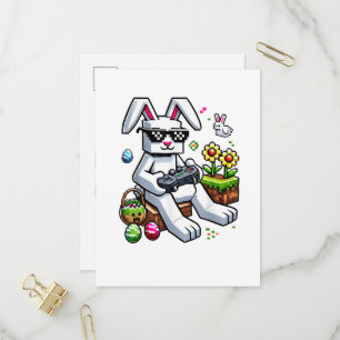 Boys Happy Easter Day Bunny Egg Video Game Invitation Postcard