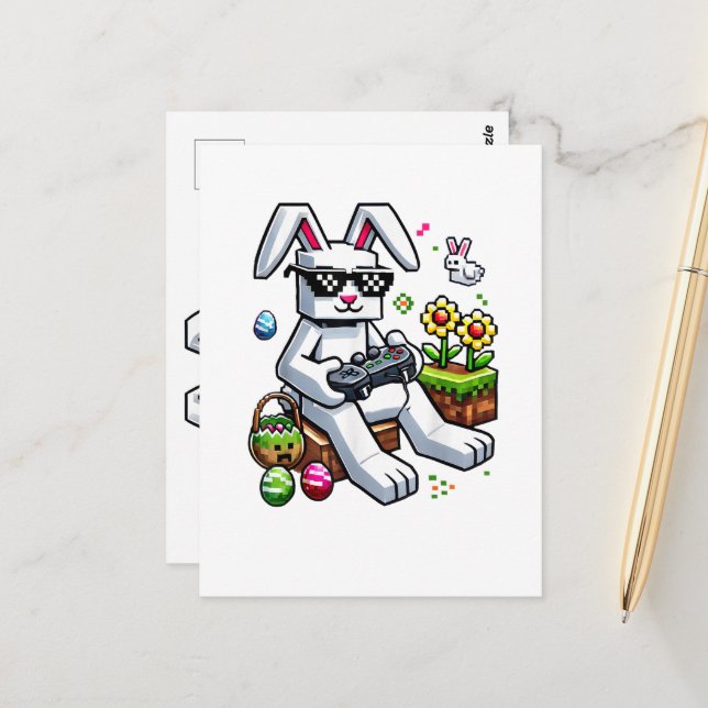 Boys Happy Easter Day Bunny Egg Video Game Postcard (Front/Back In Situ)