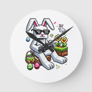 Boys Happy Easter Day Bunny Egg Video Game Round Clock