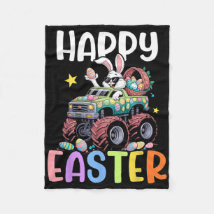 Boys Happy Easter Monster Truck Easter Eggs Bunny  Fleece Blanket