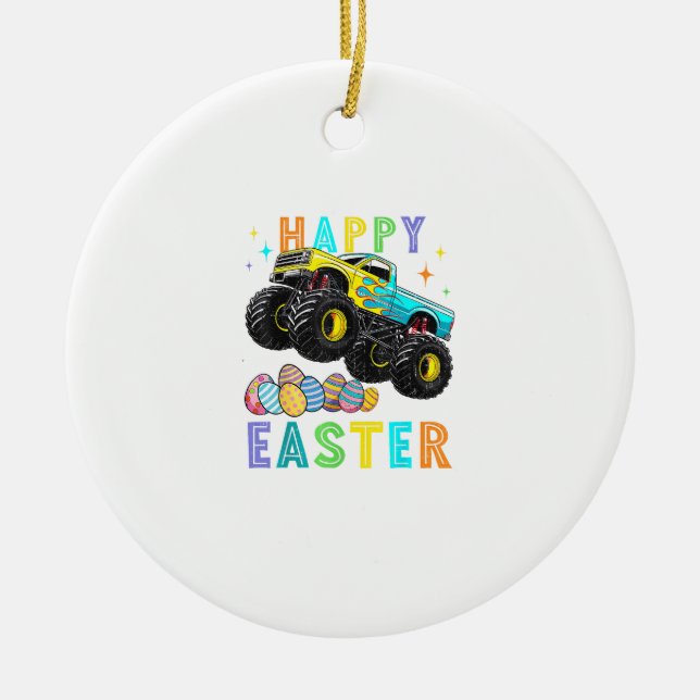 Boys Happy Easter Monster Truck Easter Eggs Toddle Ceramic Tree Decoration (Front)