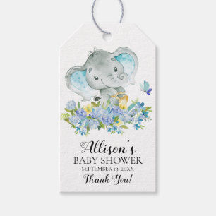 Boys Happy Elephant Baby Shower Favour Gift Tag