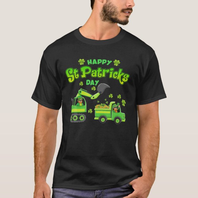 Boys Happy St Patricks Day Dump Truck Construction T-Shirt (Front)