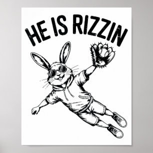 Boys He Is Risen Bunny Face Sungles Baseball Easte Poster