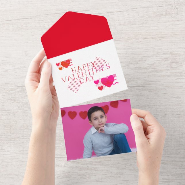 Boys Heart Emoji Add Photo Valentines Day Card (Tearaway)