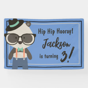 Boys Hipster Mister Panda Bear Birthday Banner