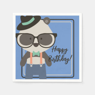 Boys Hipster Mister Panda Bear Birthday Napkin