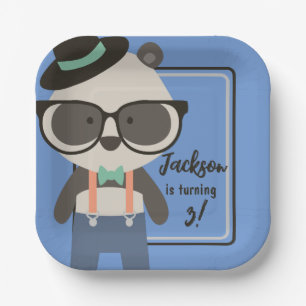 Boys Hipster Mister Panda Bear Birthday Paper Plate