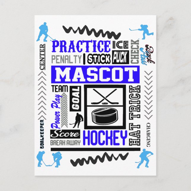 Boys Hockey Terminology in Blue   Postcard (Front)