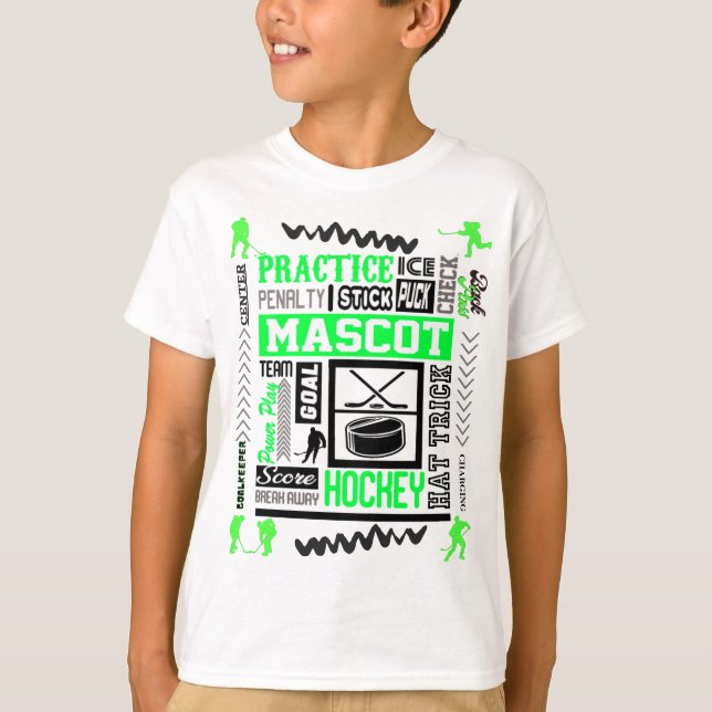 Boys Hockey Terminology in Green T-Shirt (Front)