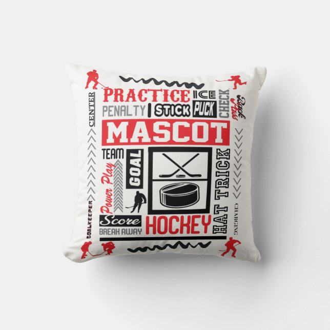 Boys Hockey Terminology in Red    Cushion (Front)