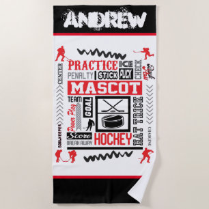 Boys Hockey Terminology Personalised Beach Towel