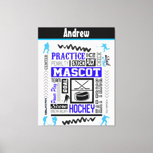 Boys Hockey Terminology Personalised Blue Canvas Print