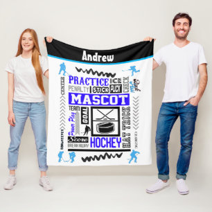 Boys Hockey Terminology Personalised Blue  Fleece Blanket