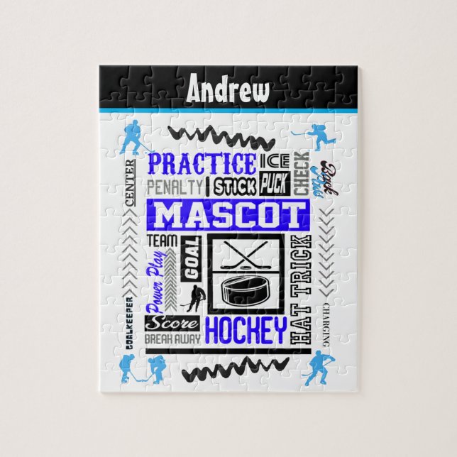 Boys Hockey Terminology Personalised Blue Jigsaw Puzzle (Vertical)
