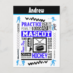 Boys Hockey Terminology Personalised Blue Postcard