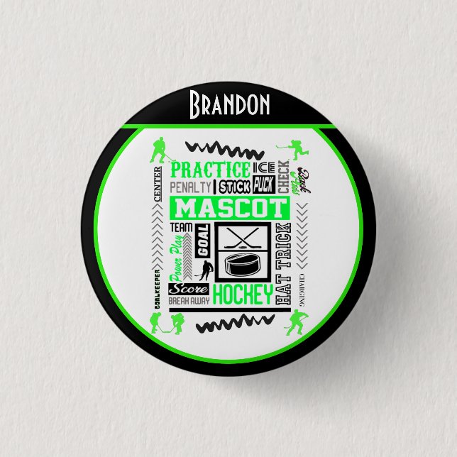 Boys Hockey Terminology Personalised Neon Green    3 Cm Round Badge (Front)
