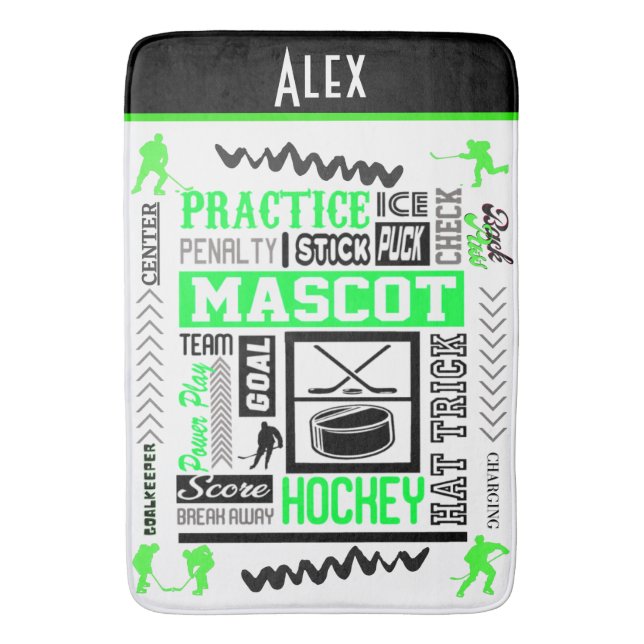 Boys Hockey Terminology Personalised Neon Green    Bath Mat (Front Vertical)