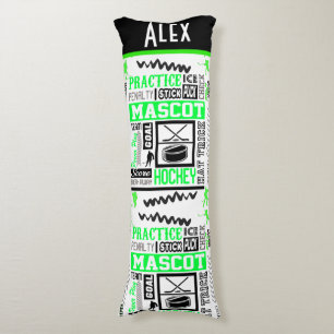 Boys Hockey Terminology Personalised Neon Green  Body Cushion