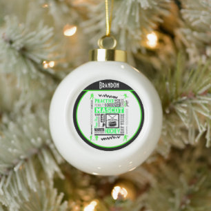 Boys Hockey Terminology Personalised Neon Green Ceramic Ball Christmas Ornament