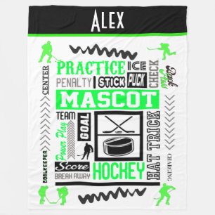 Boys Hockey Terminology Personalised Neon Green  Fleece Blanket