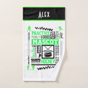 Boys Hockey Terminology Personalised Neon Green   Hand Towel