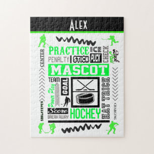 Boys Hockey Terminology Personalised Neon Green  Jigsaw Puzzle