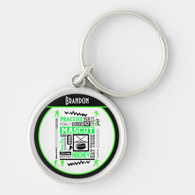Boys Hockey Terminology Personalised Neon Green   Key Ring (Front)