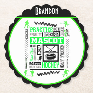 Boys Hockey Terminology Personalised Neon Green Paper Coaster