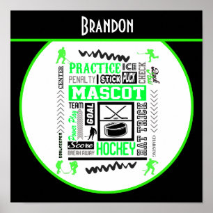 Boys Hockey Terminology Personalised Neon Green Poster