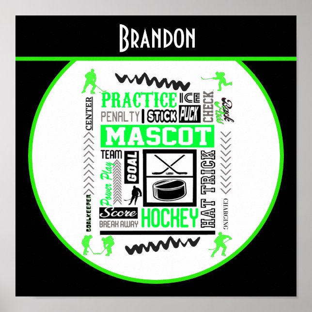 Boys Hockey Terminology Personalised Neon Green    Poster (Front)